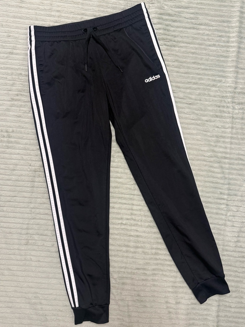 Adidas Black Joggers with 3 White Stripes